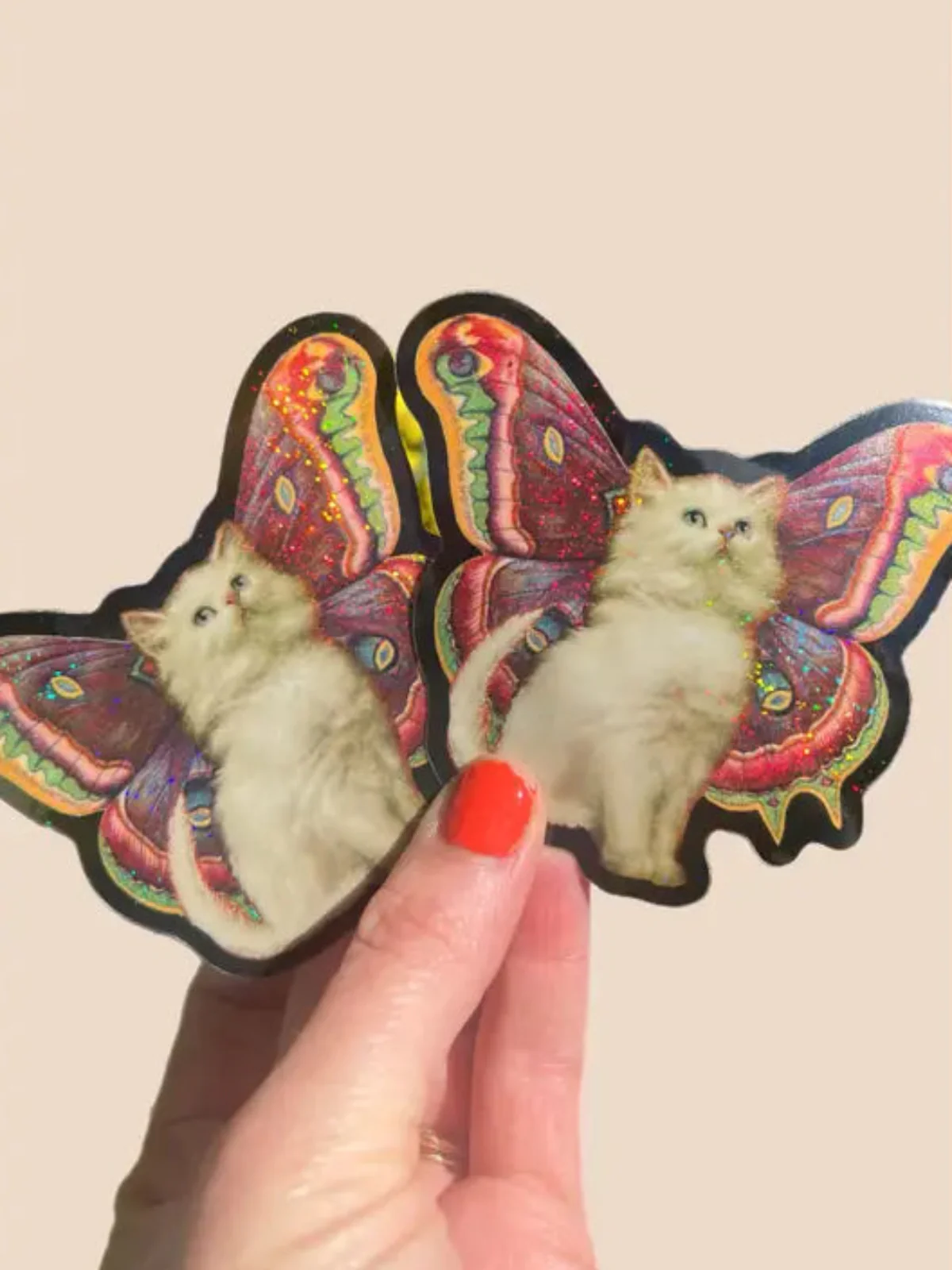Cat Butterfly Glitter Sticker - Image 2