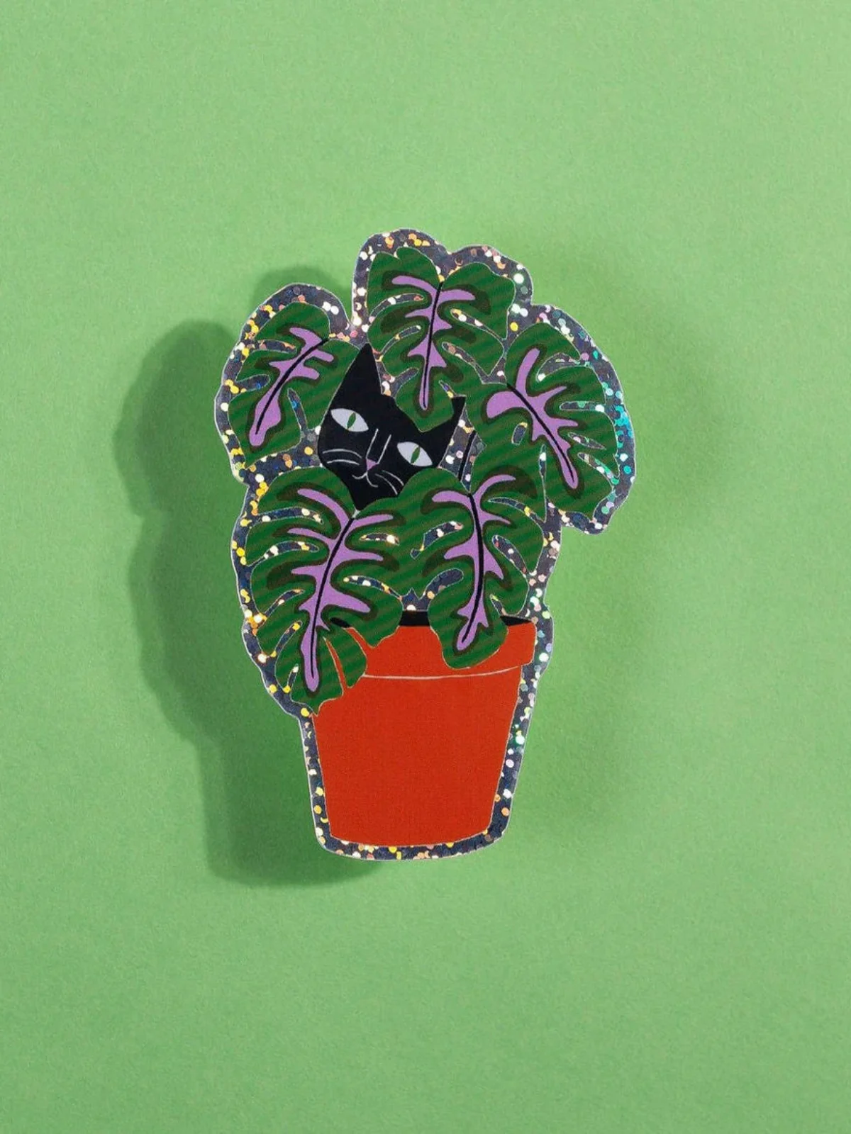Cat In Pot Glitter Sticker