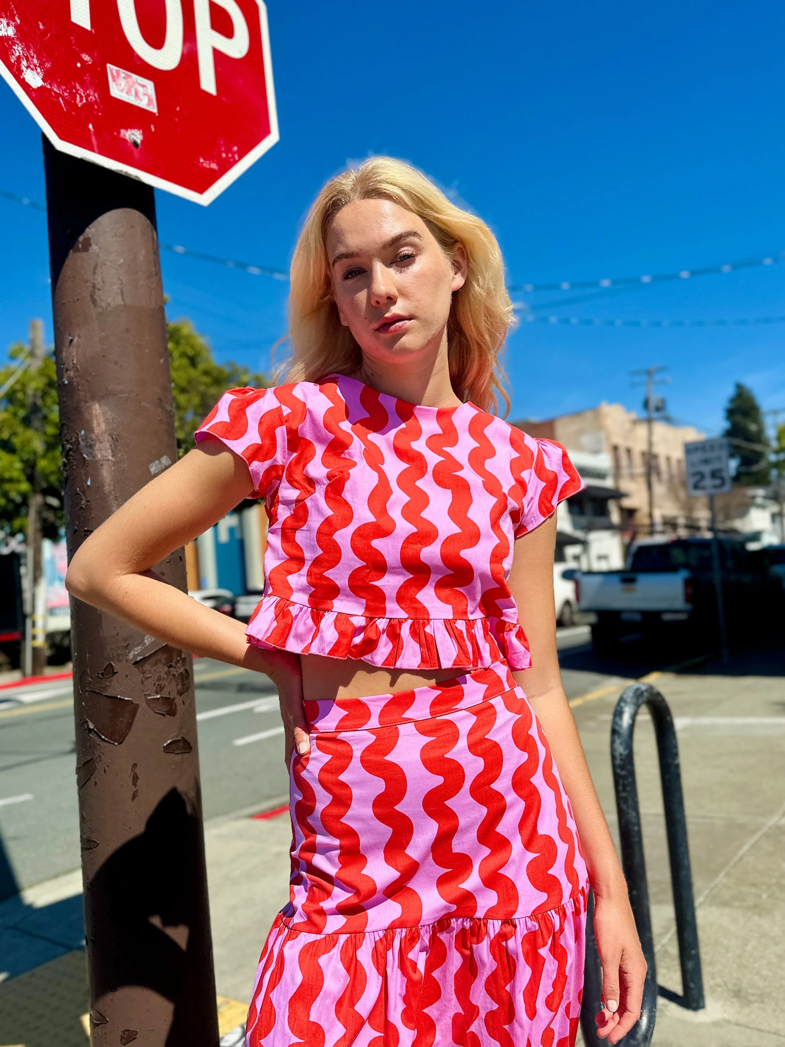 Gail Top Pink Squiggle