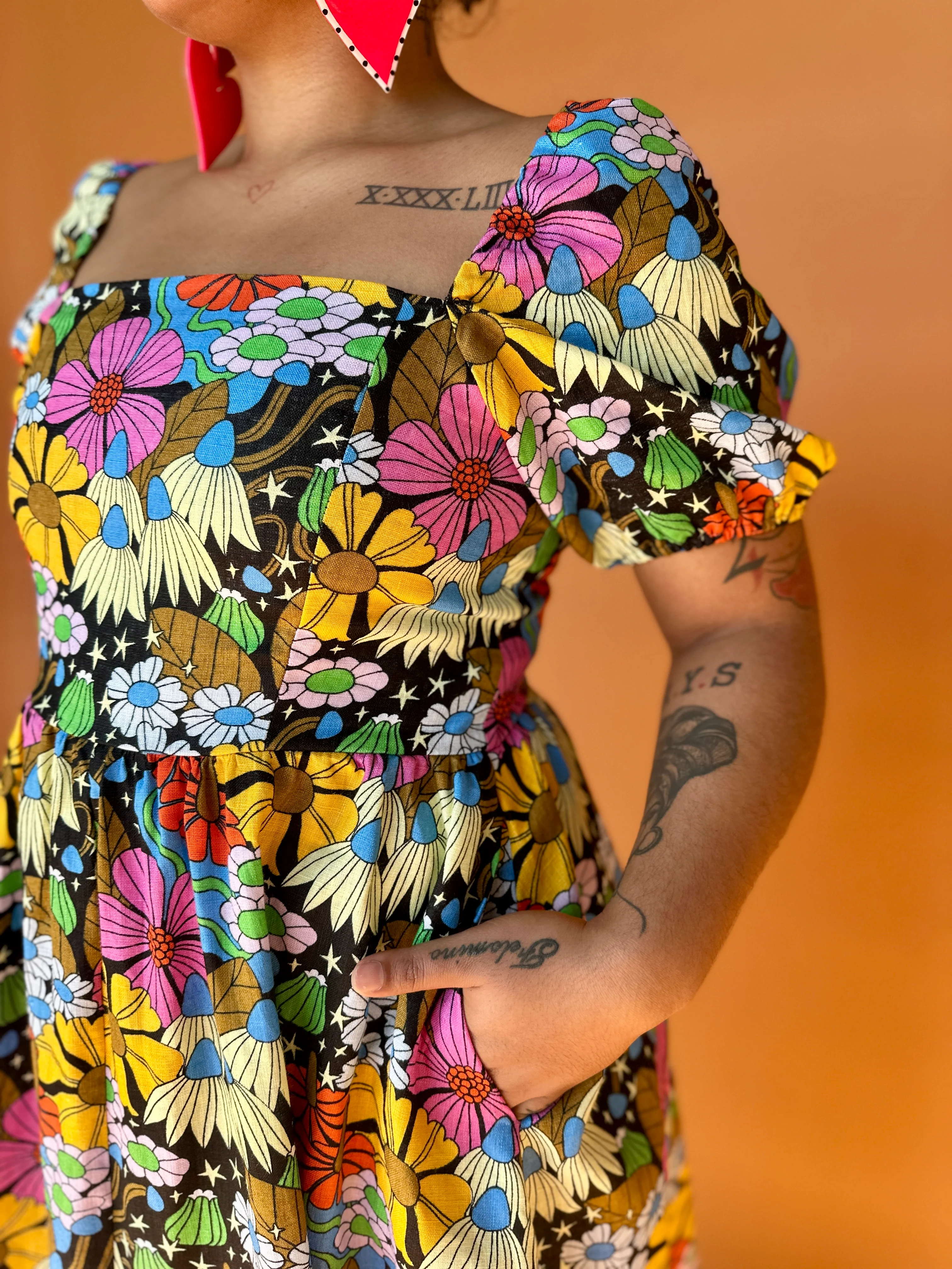 Linen Princess Dress Cosmic Floral - Image 3