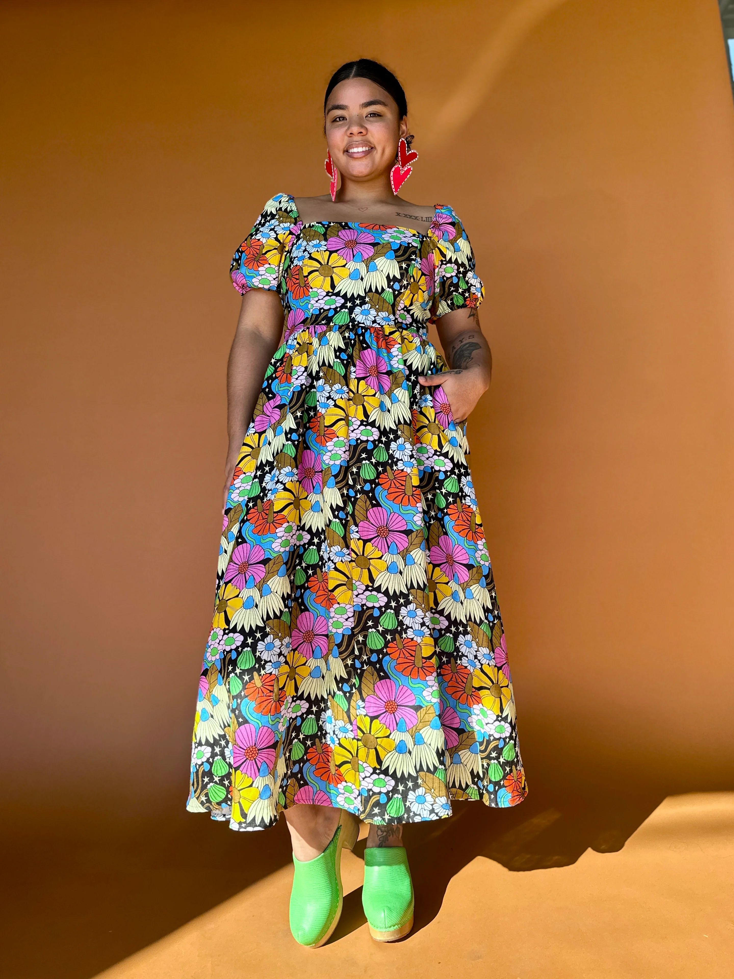 Linen Princess Dress Cosmic Floral - Image 4