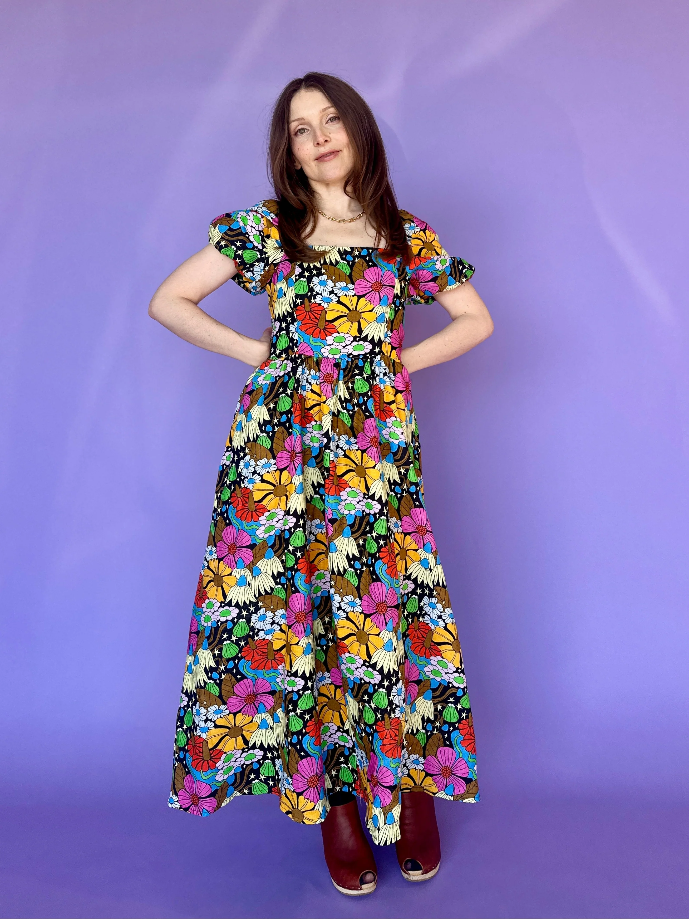 Linen Princess Dress Cosmic Floral - Image 5