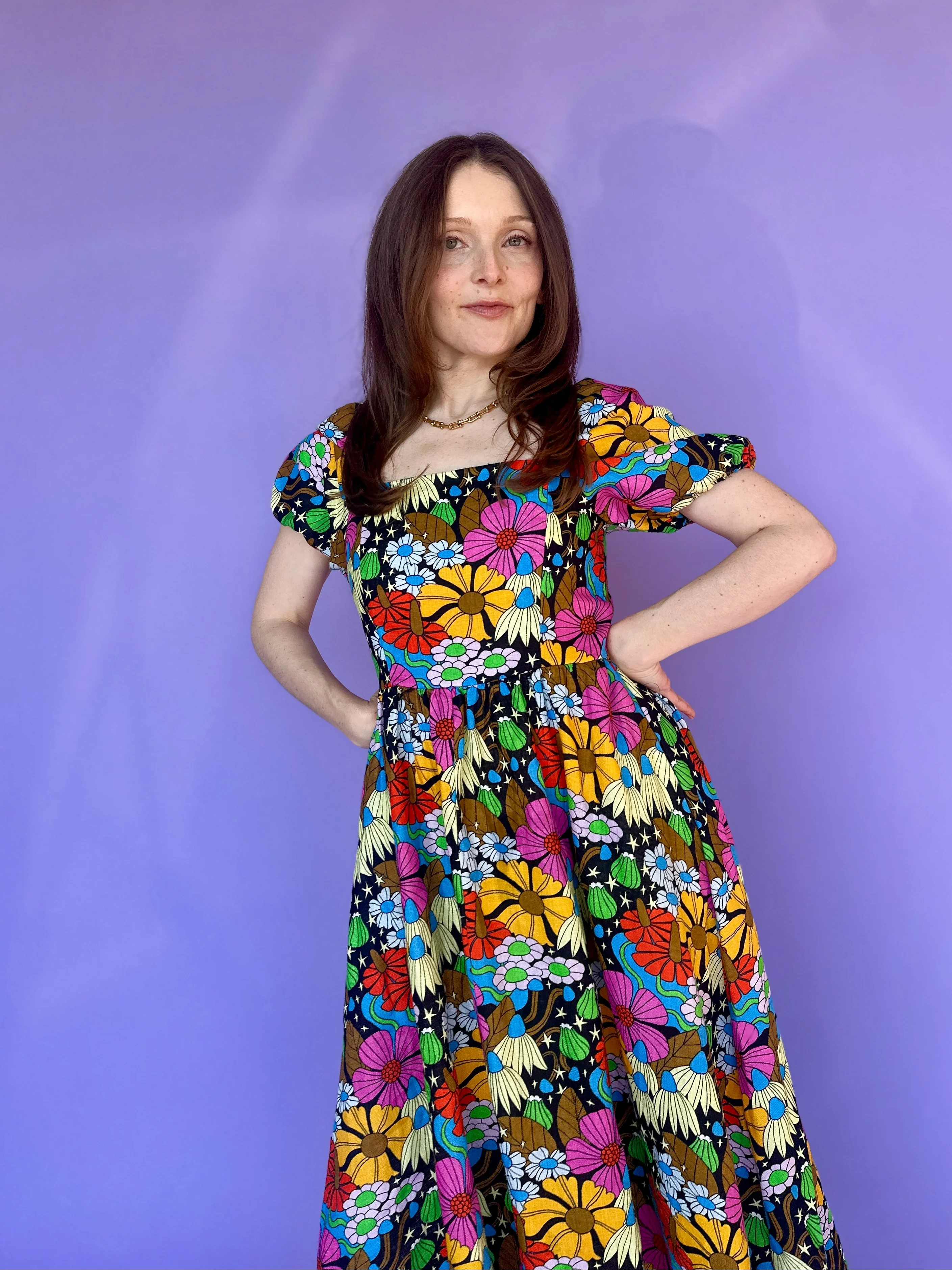 Linen Princess Dress Cosmic Floral - Image 6