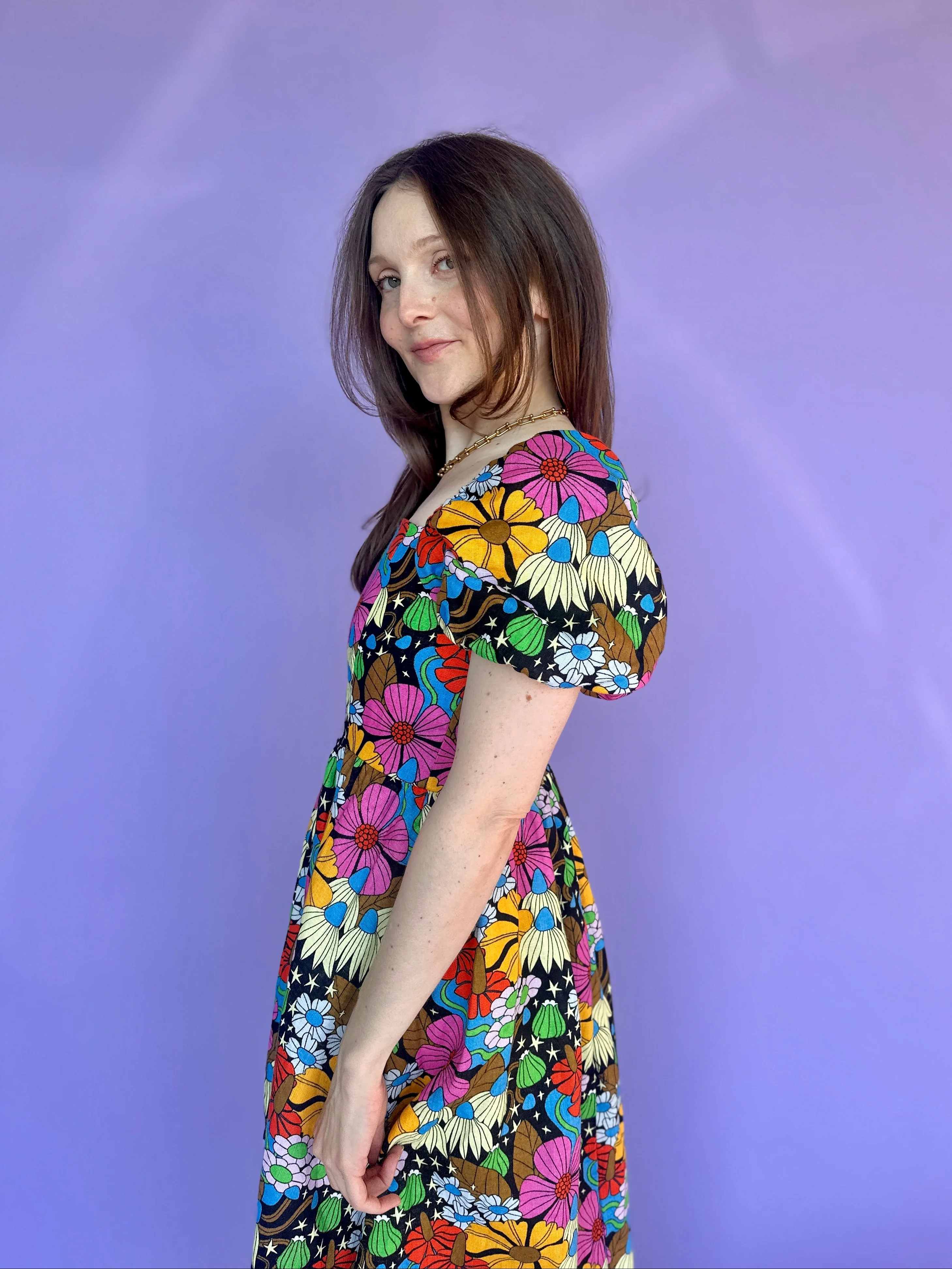 Linen Princess Dress Cosmic Floral - Image 7