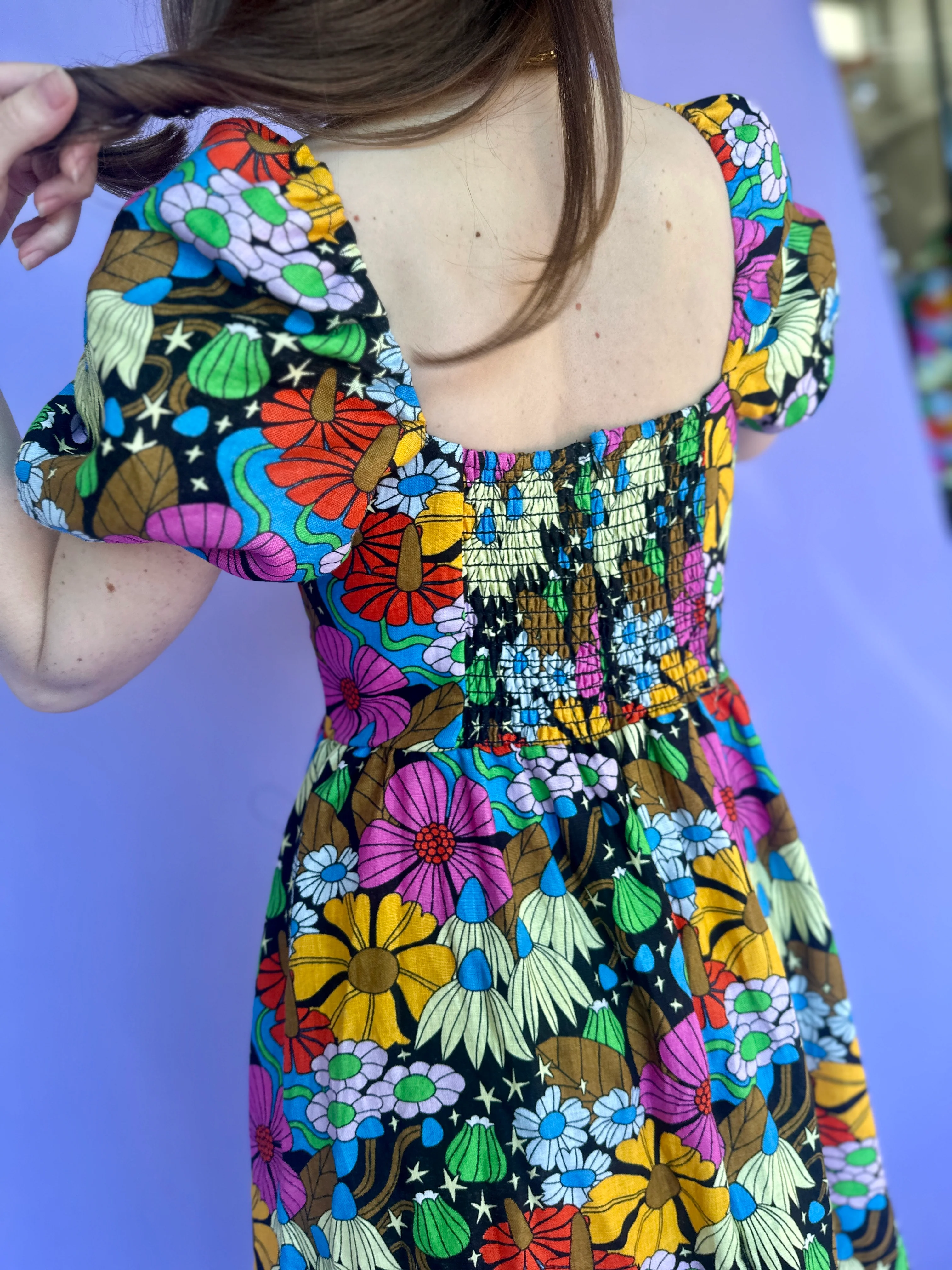 Linen Princess Dress Cosmic Floral - Image 9