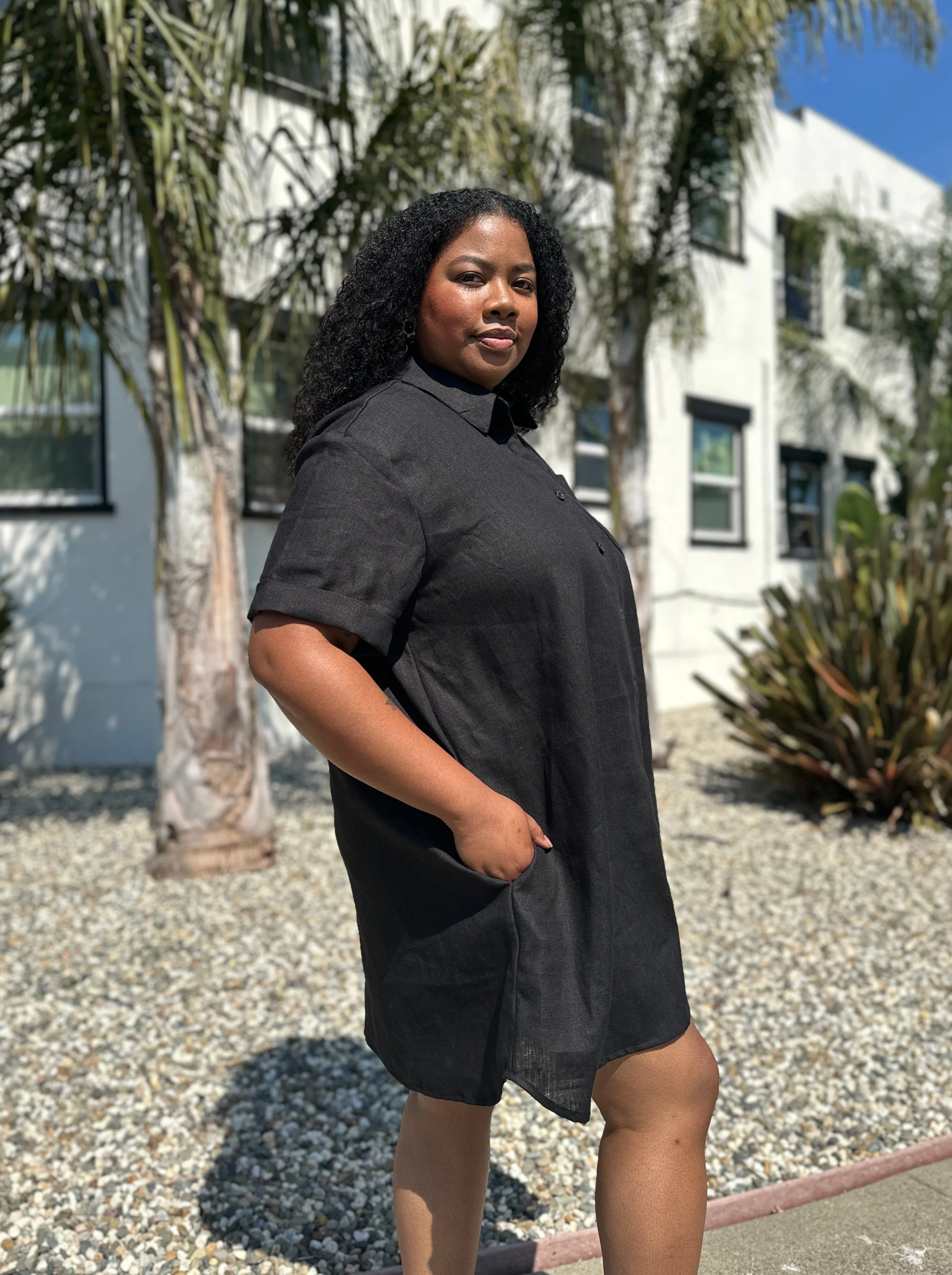 Linen Shirt Dress Black - Image 3
