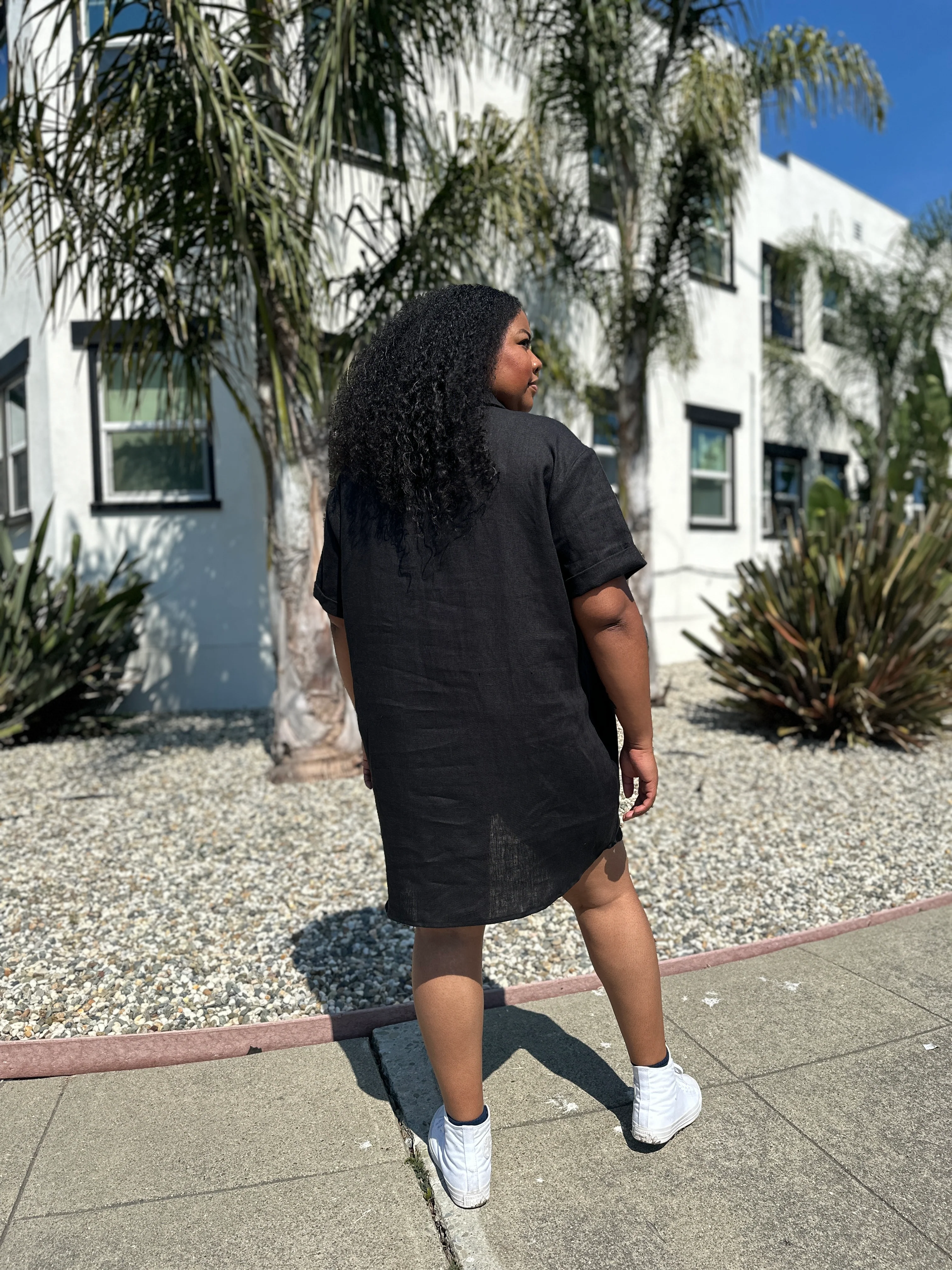 Linen Shirt Dress Black - Image 4