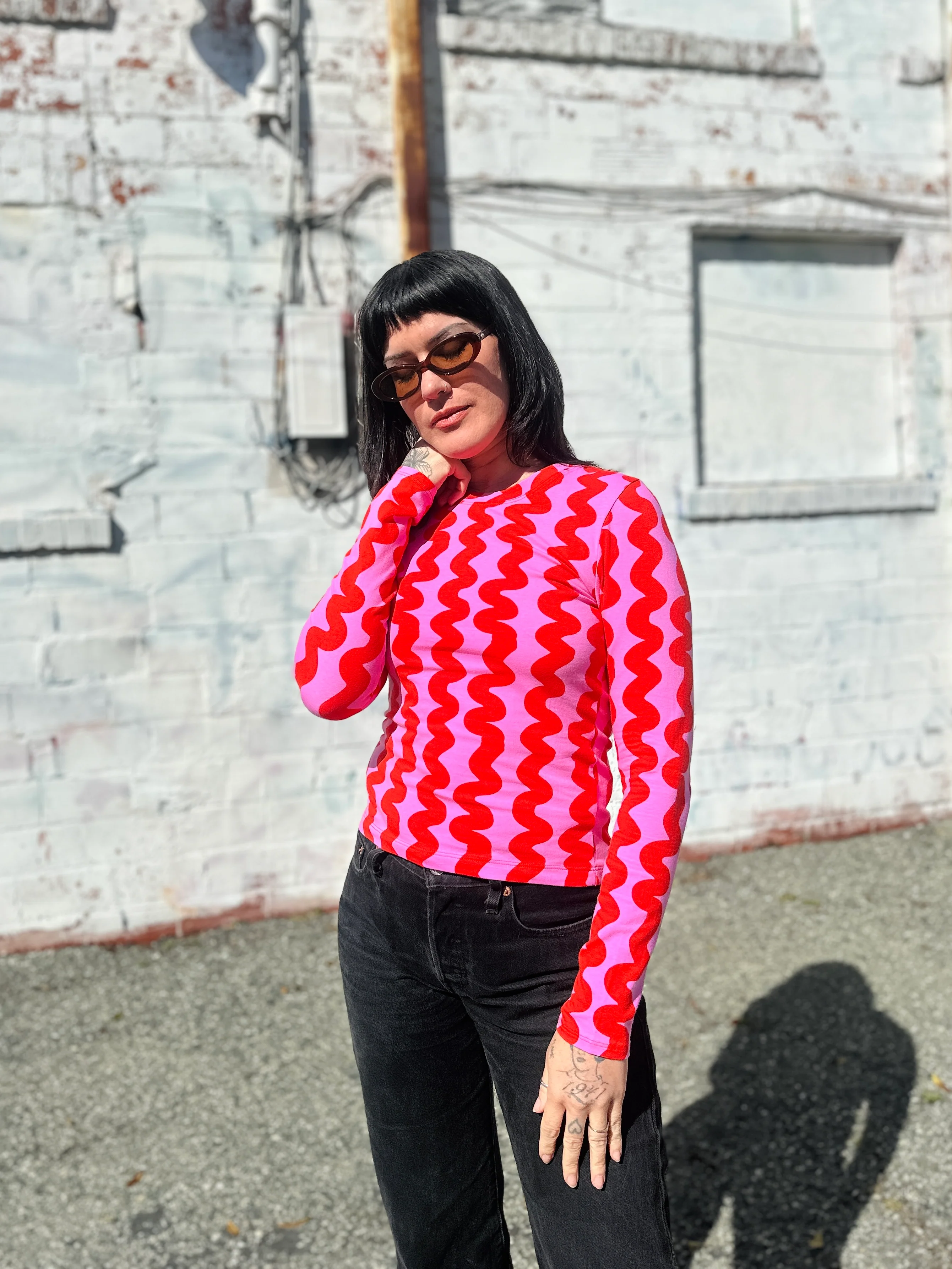Long Sleeve Tee Pink Squiggle - Image 3