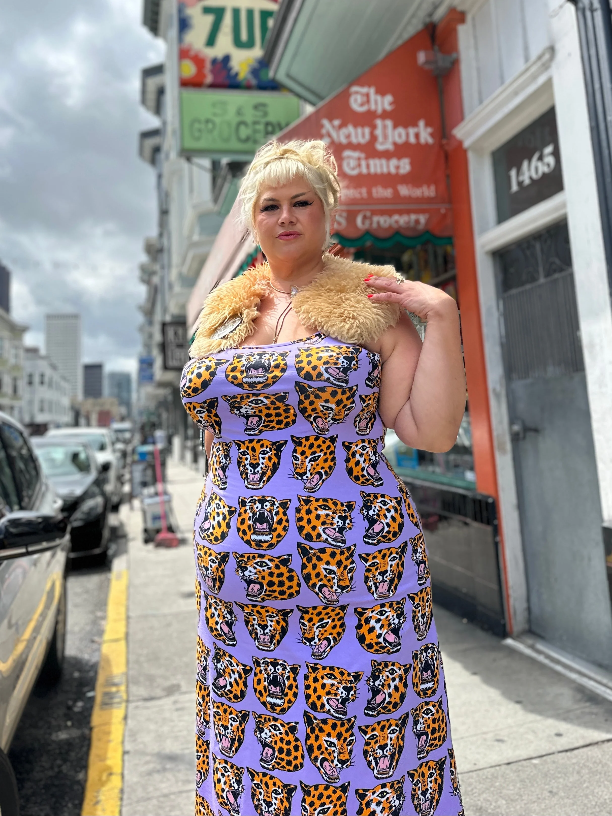 Spaghetti Slip Dress Cheetah Head - Image 3
