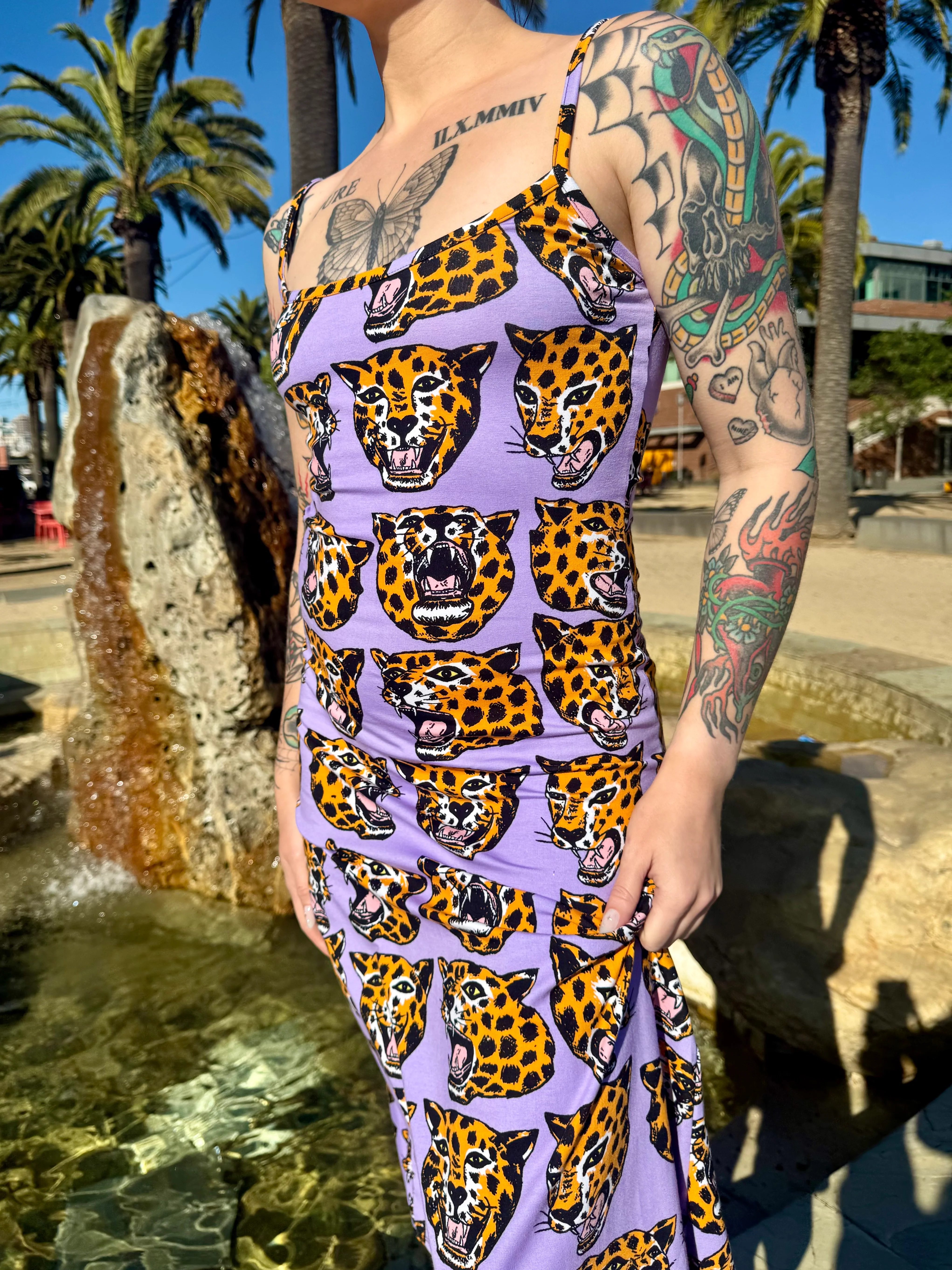Spaghetti Slip Dress Cheetah Head - Image 6
