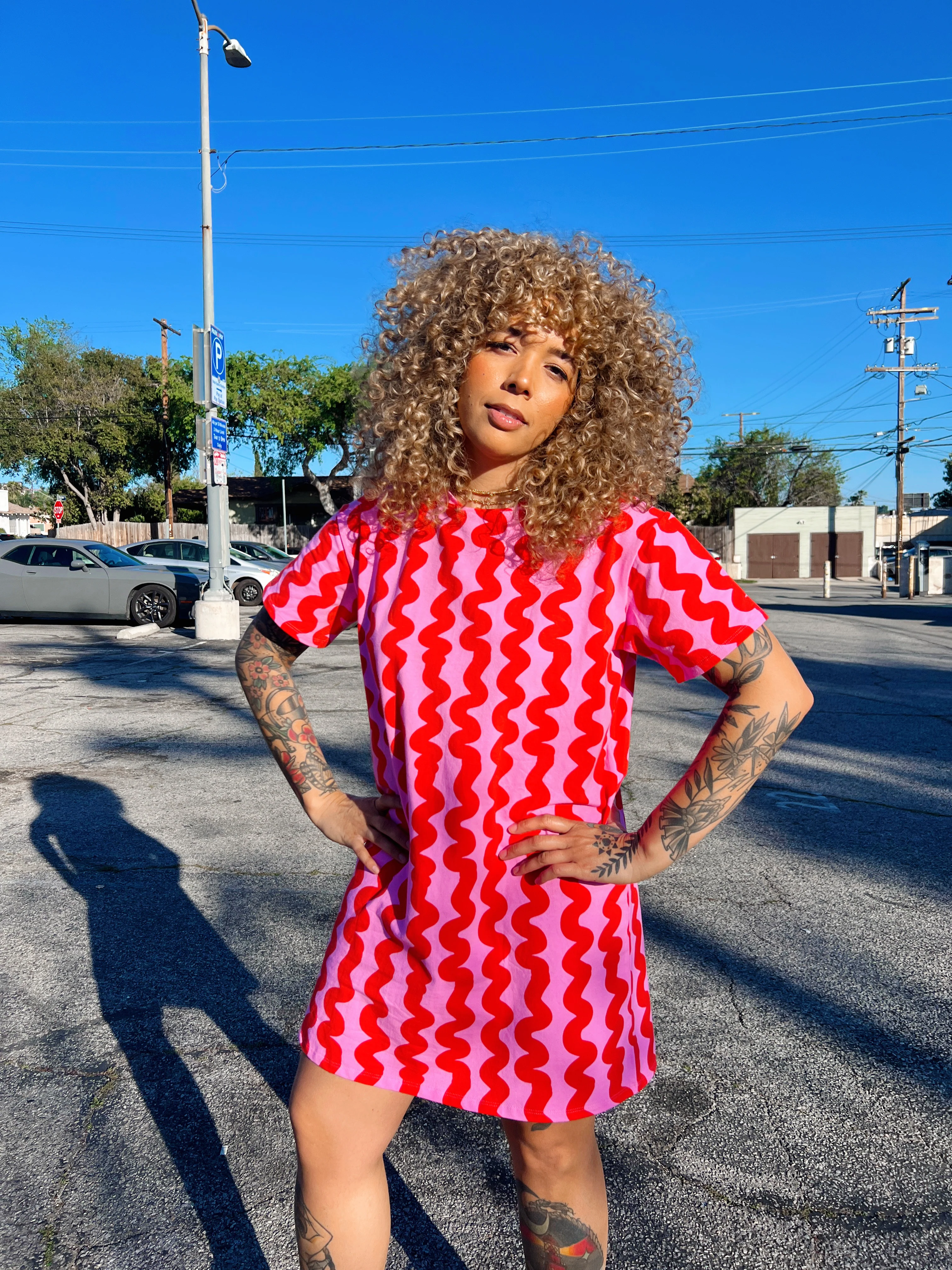 Tee Dress Pink Squiggle