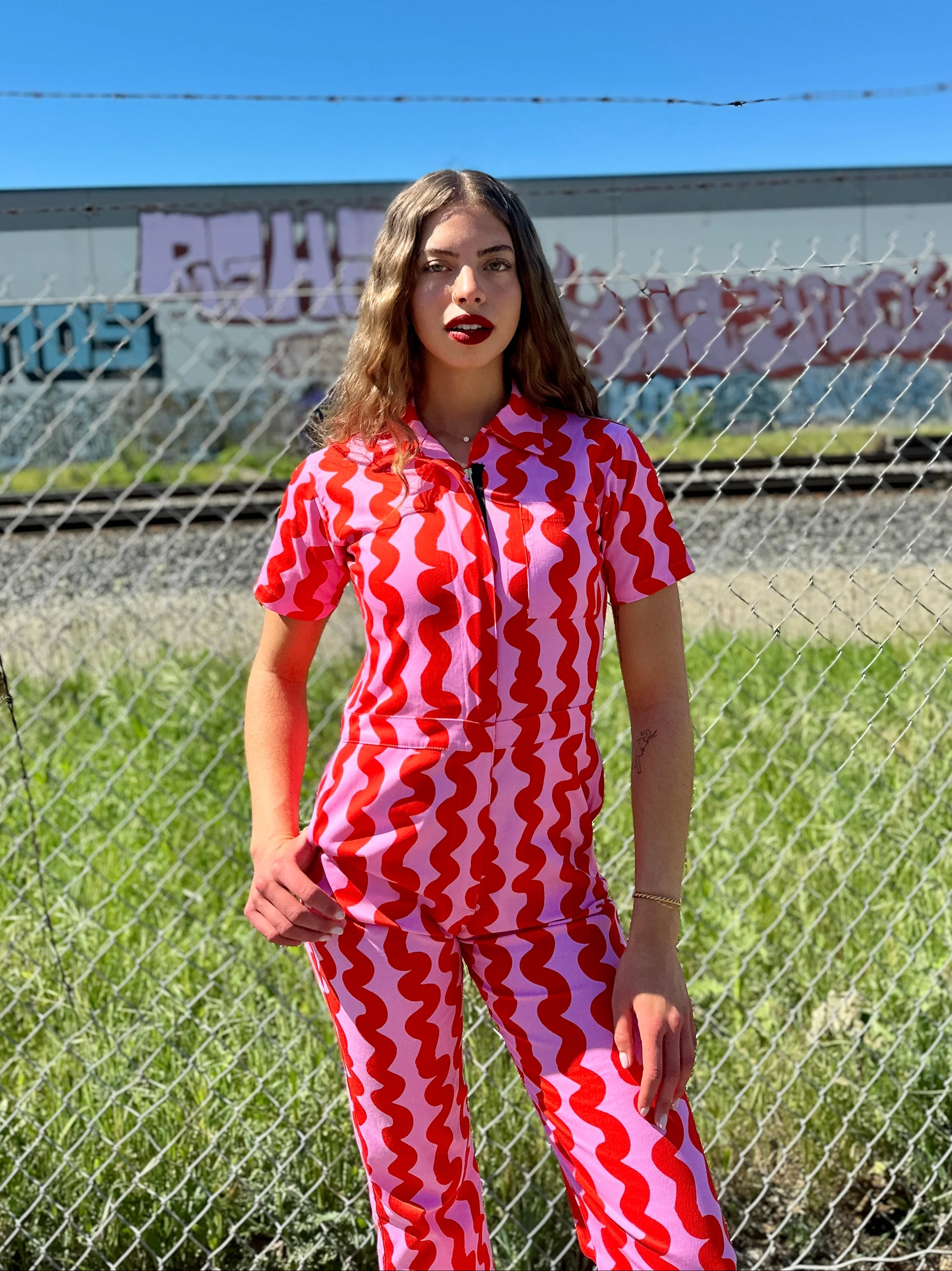 Twill Coveralls Pink Squiggle - Image 4