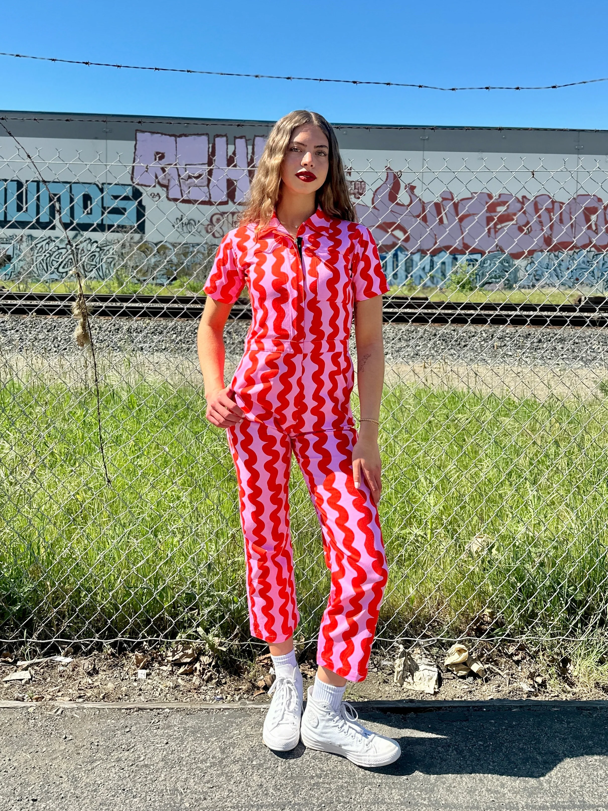 Twill Coveralls Pink Squiggle - Image 5